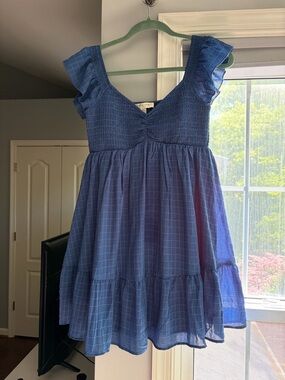 Blue Smocked Babydoll Tiered Dress